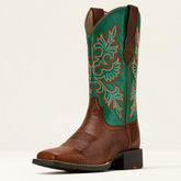 Ariat Ladies Round Up Wide Square Toe StretchFit Western Boot in Arizona Brown/Jade Green